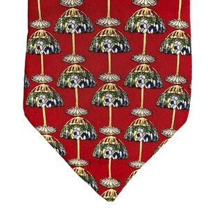 UNICEF Mens Silk Tie Red Leaded Glass Table Lamp Bronze Base 1900 Art Print USA